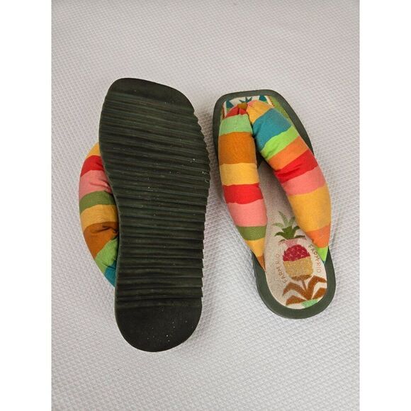 Farm Rio Colorful Stripe Fabric Sandals Padded Pineapple Flip-Flops Womens 7 - Picture 6 of 7